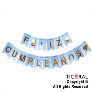 BANDERIN FELIZ CUMPLEAOS DISEOS TONOS CELESTE PASTEL x 1